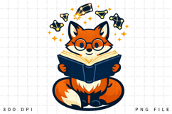 Cute Reading Fox Book Lover Astrology Stars Cartoon Product Image 1