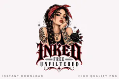 Inked Free Unfiltered PNG Sublimation Design, Tattooed Girl Product Image 1