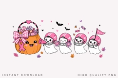 Pink Ribbon Ghost Football PNG, Breast Cancer Halloween PNG Product Image 1