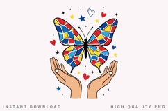 Autism Butterfly PNG Sublimation Design, Mosaic Butterfly Product Image 2
