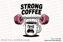 Strong Coffee Donut Barbell Cartoon Graphic Sublimation PNG Product Image 1