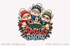 Sip Smile Snow Cute Winter Alpaca Friends Christmas Holiday Product Image 1
