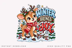 Cute Reindeer Winter Brings Joy Christmas Holiday Design PNG Product Image 1