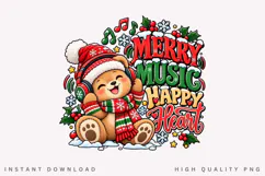 Cute Christmas Teddy Bear with Headphones Merry Music Happy Product Image 1