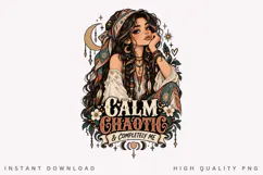 Calm Chaotic Completely Me Boho Girl PNG, Bohemian Woman Product Image 1