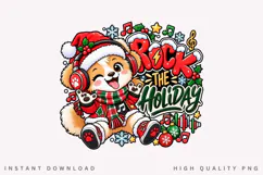 Cute Christmas Puppy with Headphones Rock the Holiday Product Image 2
