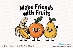 Happy Cartoon Fruits Banana Orange Pear Sublimation PNG Product Image 2