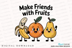 Happy Cartoon Fruits Banana Orange Pear Sublimation PNG Product Image 2