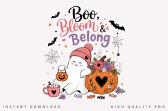 Boo Bloom Belong PNG, Pink Floral Pumpkin Ghost Sublimation Product Image 1