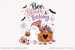 Boo Bloom Belong PNG, Pink Floral Pumpkin Ghost Sublimation Product Image 1