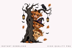 Spooky Tree Highland Cow PNG Sublimation Design, Cute Product Image 1