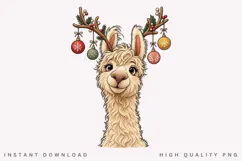 Christmas Llama PNG Sublimation Design, Cute Alpaca Reindeer Product Image 1