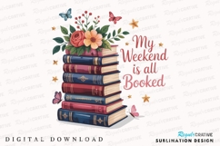 Stacked Books With Flowers And Butterflies Sublimation PNG Product Image 1