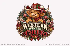 Cute Highland Cow Western Winter Cheer Christmas Holiday PNG Product Image 1