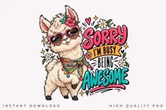 Cute Fluffy Alpaca Sorry I'm Busy Being Awesome Colorful Product Image 2