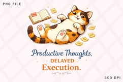 Productive Thoughts Delayed Execution PNG, Funny Lazy Cat Product Image 1