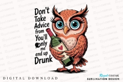 Cartoon Owl With Wine Bottle Sublimation PNG Product Image 1