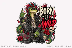 Punk Rock Lizard Born to Be Wild Edgy Reptile Skull Rose PNG Product Image 2