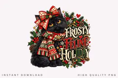 Cute Black Cat Frosty Feline Holiday Christmas Winter PNG Product Image 1