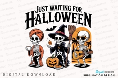 Halloween Skeletons Waiting with Coffee Sublimation PNG Product Image 1