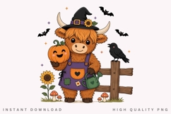 Gardening Witch Highland Cow PNG Sublimation Design, Cute Product Image 2