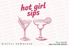 Pink Cocktail Glasses with Text Hot Girl Sublimation PNG Product Image 1