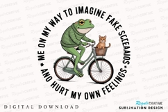 Frog Rides Bicycle With Cat In Basket Funny Sublimation PNG Product Image 1