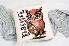 Cartoon Owl With Wine Bottle Sublimation PNG Product Image 2