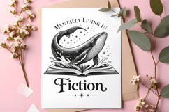 Mentally Living In Fiction Whale Book Lover Vintage PNG Product Image 5