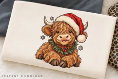 Christmas Highland Cow PNG Sublimation Design, Cute Baby Product Image 2