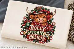 Cute Highland Cow Holly Jolly Holiday Christmas Winter PNG Product Image 2