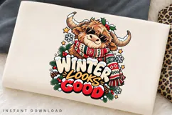 Winter Looks Good Highland Cow Christmas Holiday Seasonal Product Image 2