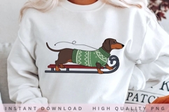 Christmas Dachshund PNG, Wiener Dog on Sled Clipart, Cute Product Image 2