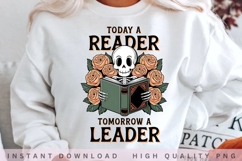 Today a Reader Tomorrow a Leader PNG, Skeleton Book Lover Product Image 2