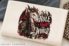 Regal Dark Dragon with Crown, Horns, Red Wings, Roses and Product Image 2