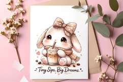 Tiny Sips Big Dreams Cute Bunny Coffee Lover PNG Design Product Image 3