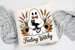Ghost with Cat and Floral Elements Feeling Sublimation PNG Product Image 2