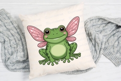 Cute Green Frog With Pink Wings Cartoon Sublimation PNG Product Image 2