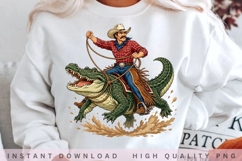 Cowboy Riding Alligator PNG, Funny Western Gator Clipart, Product Image 2