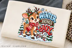 Cute Reindeer Winter Brings Joy Christmas Holiday Design PNG Product Image 2