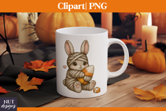 Cute Cartoon Halloween clipart, Halloween Bunny Mummy PNG Product Image 2