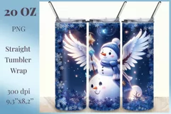 Sublimation tumbler wrap Christmas cute and funny snowman with angel wings. Christmas design tumbler wrap high resolution.