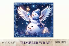 Sublimation tumbler wrap Christmas cute and funny snowman with angel wings. Christmas design tumbler wrap high resolution.