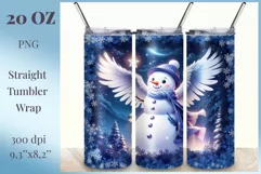 Sublimation tumbler wrap Christmas cute and funny snowman with angel wings. Christmas design tumbler wrap high resolution.