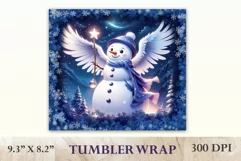 Sublimation tumbler wrap Christmas cute and funny snowman with angel wings. Christmas design tumbler wrap high resolution.