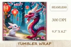 Tumbler sublimation design cute baby dragon playing with bunny, style tradition Chinese New Year. Bright saturated colors and high quality perfect for printing and sublimation.