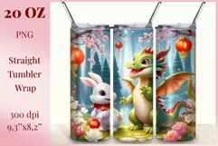 Tumbler sublimation design cute baby dragon playing with bunny, style tradition Chinese New Year. Bright saturated colors and high quality perfect for printing and sublimation. 	