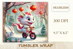 Tumbler sublimation design cute baby dragon playing with bunny, style tradition Chinese New Year. Bright saturated colors and high quality perfect for printing and sublimation