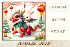 Tumbler sublimation design cute baby dragon playing with bunny, style tradition Chinese New Year. Bright saturated colors and high quality perfect for printing and sublimation.