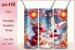 Tumbler sublimation design cute baby dragon playing with bunny, style tradition Chinese New Year. Bright saturated colors and high quality perfect for printing and sublimation.
